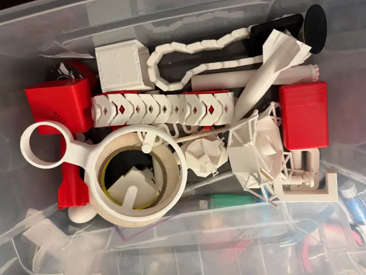 bin of 3d parts from 2018